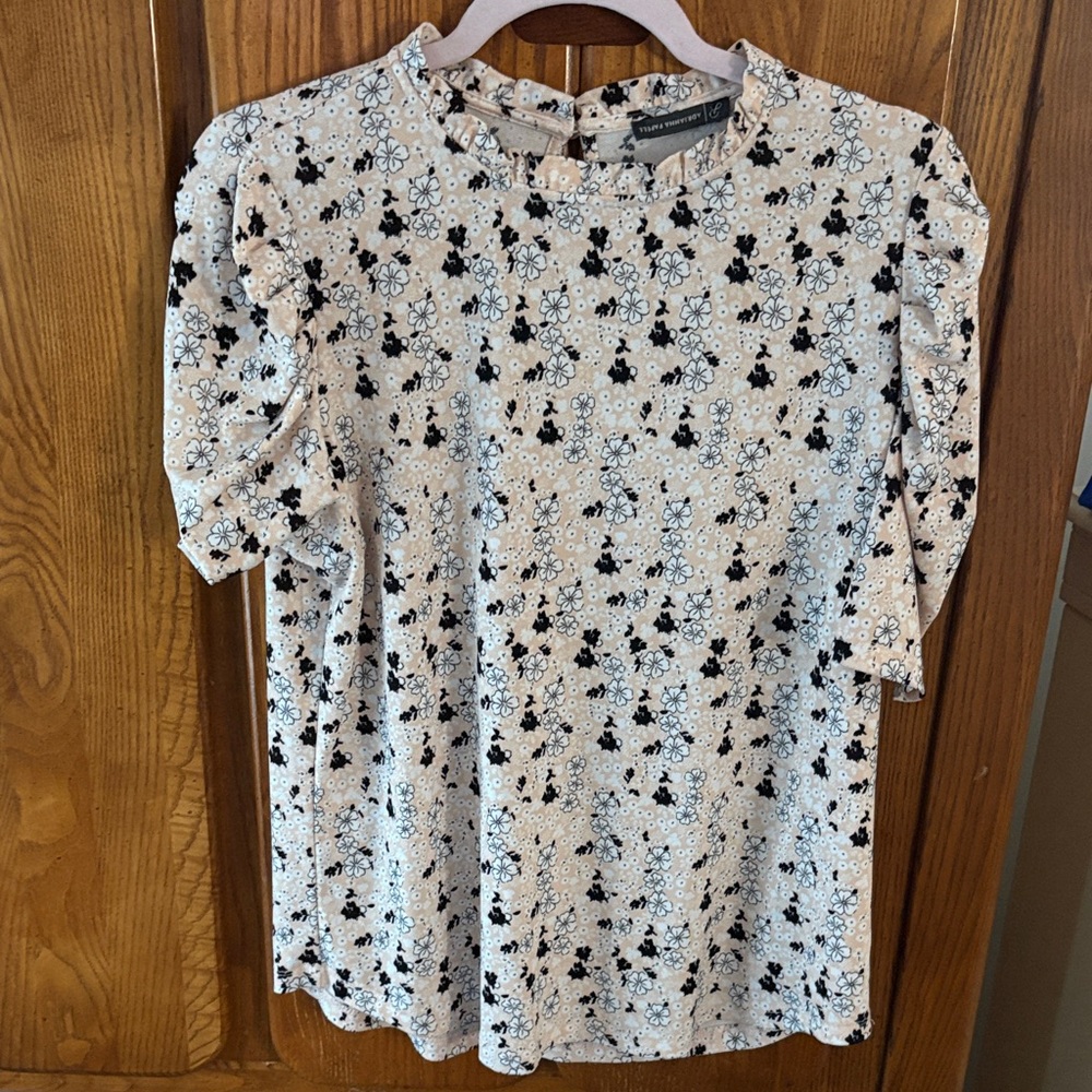 Adrianna Papell Black and White Floral Blouse